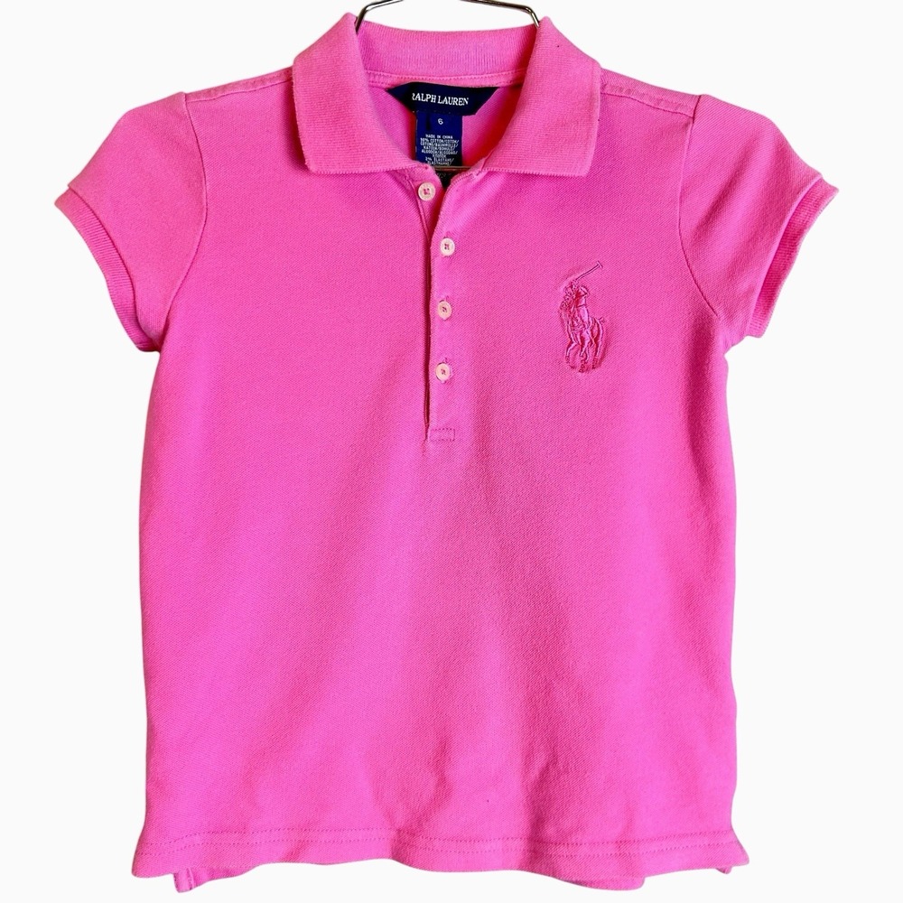 VTG Pink Polo Ralph Lauren Girls Size 6 POLO SHIRT PIQUE Big Pony Embroidered